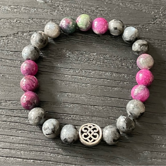 Handmade Natural Stone 8mm Bead Bracelet - Tourmaline & Jasper - Picture 6 of 10